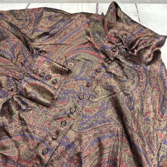 Lauren‎ Ralph Lauren 100% Silk Paisley Blouse Plus Size 1X Mandarin Collar - Picture 1 of 10